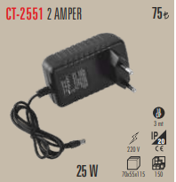 Cata 25W 12V/2A Priz Tipi Plastik Kasa Adaptör CT-2551