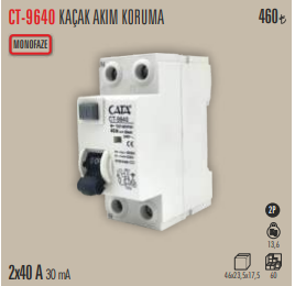 Cata 2X40A 30mA Monofaze Kaçak Akım Rölesi CT-9640