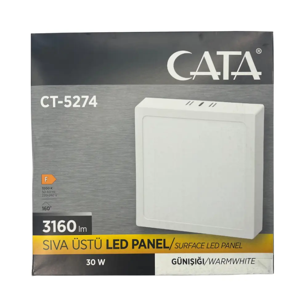 Cata 30W Sıvaüstü Kare Panel Led Armatür 3000K (Günışığı) CT-5274G