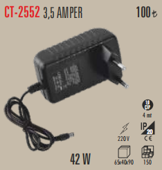 Cata 42W 12V/3,5A Priz Tipi Plastik Kasa Adaptör CT-2552