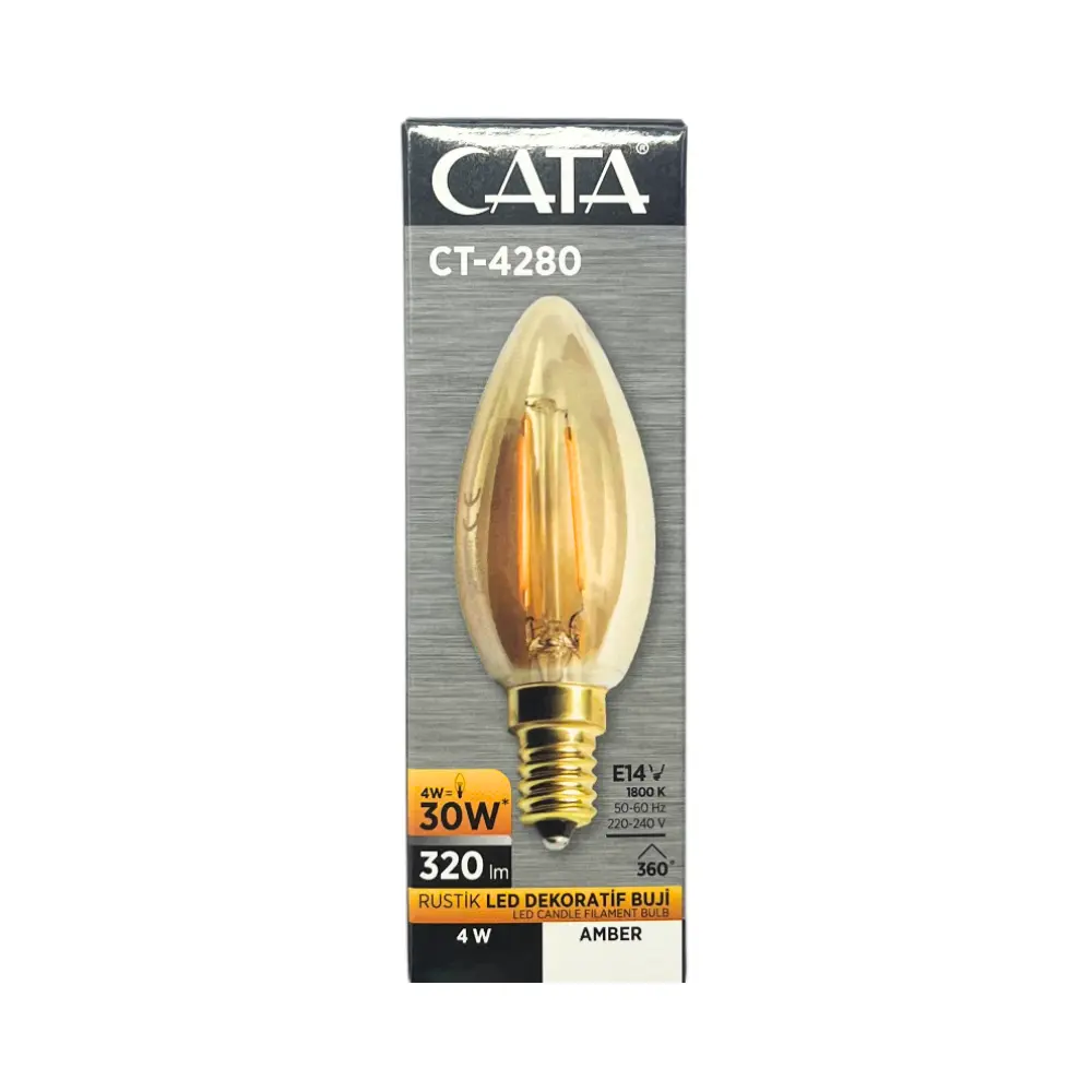 Cata 4W Buji Rustik Led Ampul E-14 Duy (Amber) CT-4280