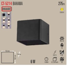 Cata 6W Bahama Led Bahçe Aplik Günışığı (3200K) CT-5214G