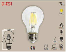 Cata 6W Dekoratif Edison Rustik Led Ampul Günışığı CT-4231G