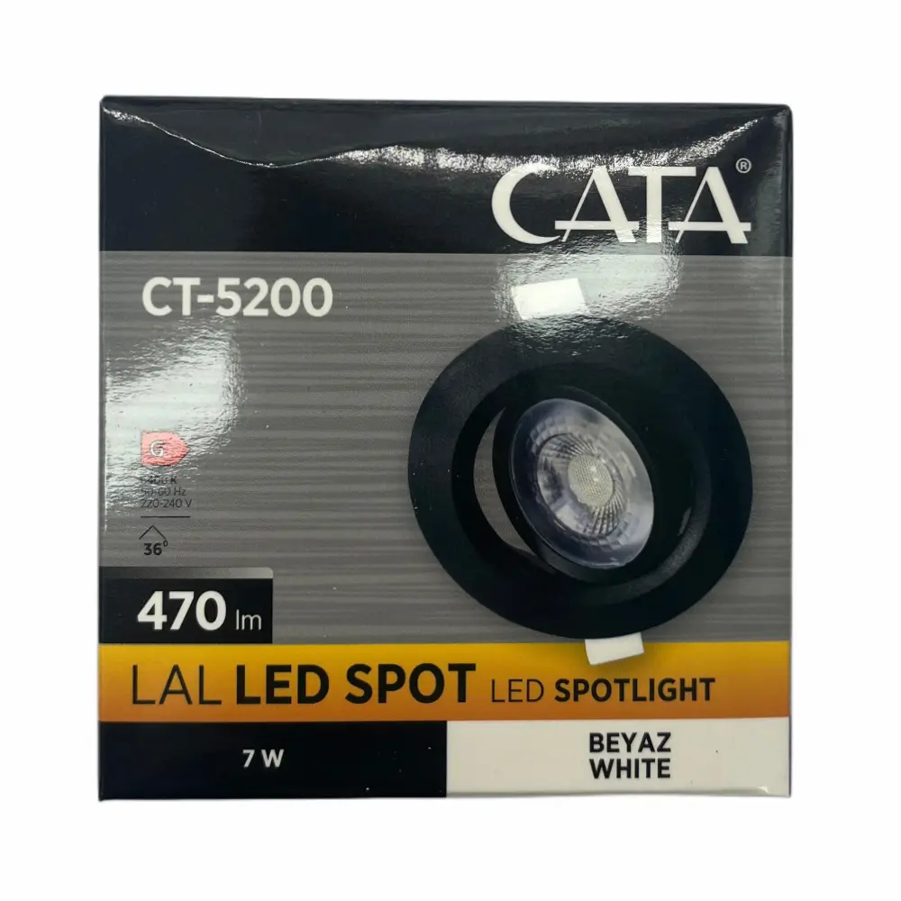 Cata 7W Siyah Kasa Lal Cob Led Armatür 6500K (Beyaz) CT-5200B