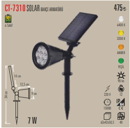 Cata 7W Solar Kazıklı Çim Armatürü (Beyaz) CT-7310B