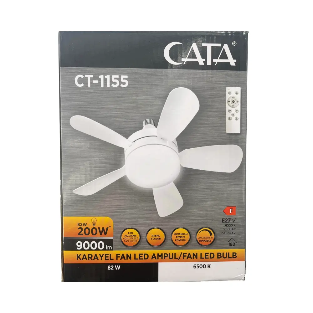 Cata 82W 3 Farklı Renk Modlu Dimlenebilir Kareyel Fan Led Ampul E27 Duy 6500K (Beyaz) CT-1155