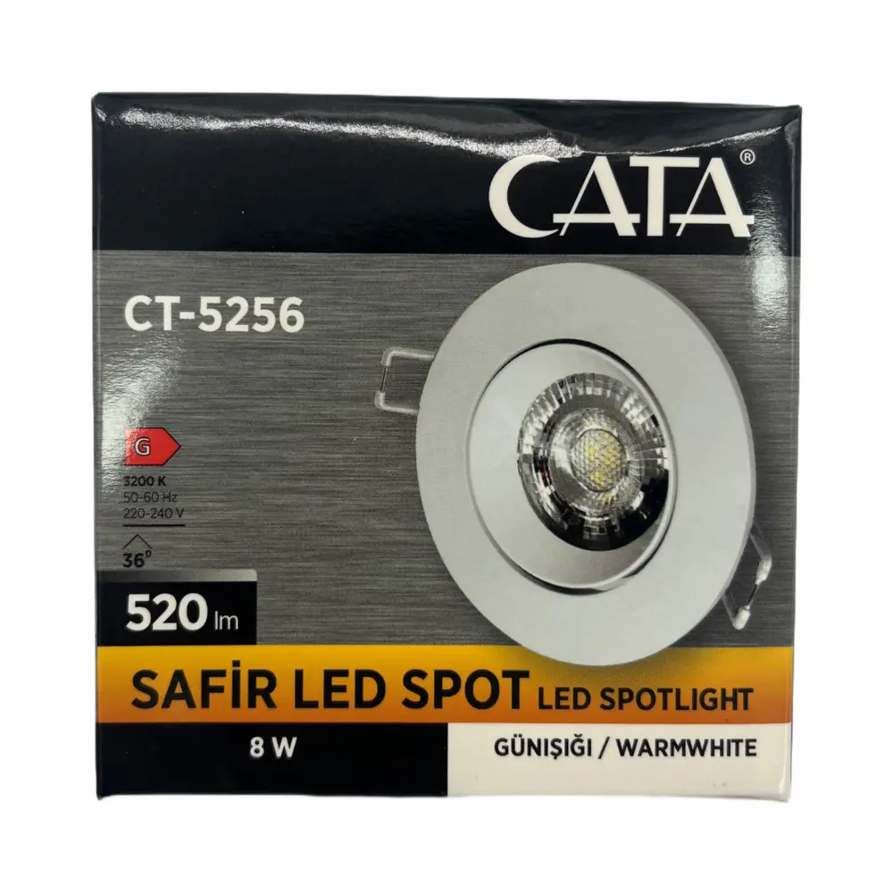 Cata 8W Beyaz Kasa Safir Cob Led Armatür 3200K (Günışığı) CT-5256G