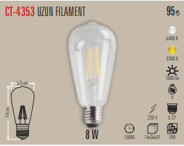 Cata 8W Dekoratif Edison Rustik Led Ampul Beyaz CT-4353B