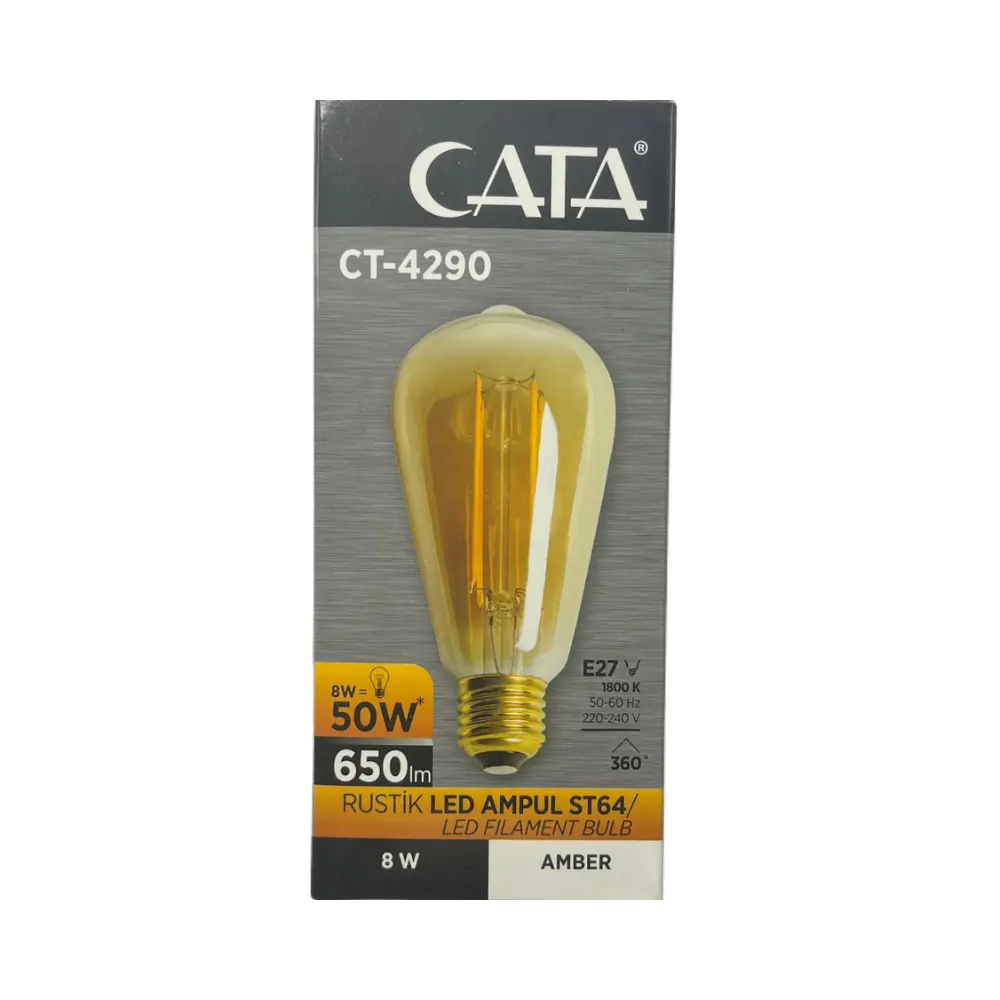 Cata 8W ST64 Flament Led Ampul E-27 Duy (Amber) CT-4290