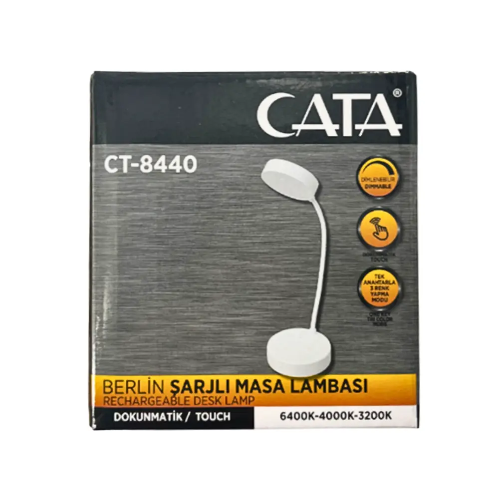 Cata Berlin Şajlı Beyaz Masa Lambası 3 Renkli CT-8440