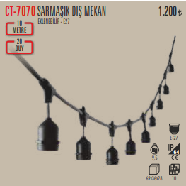 Cata Sarmaşık 20 Duylu 10m Eklenebilir Kablo CT-7070