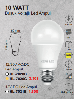 Hero 12-24V Ac/Dc Solar Led Ampul E-27 Duy 6500K (Beyaz)