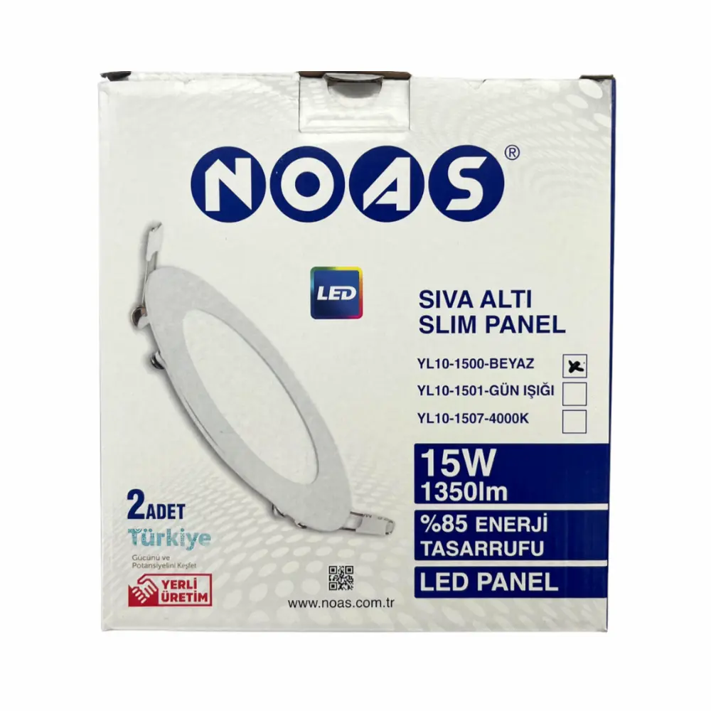 Noas 15W Sıvaaltı Yuvarlak Panel Led Armatür 6500K (Beyaz) YL10-1500