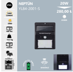 Noas 20W Neptün Solar Led Aplik (Beyaz)YL84-2001-S