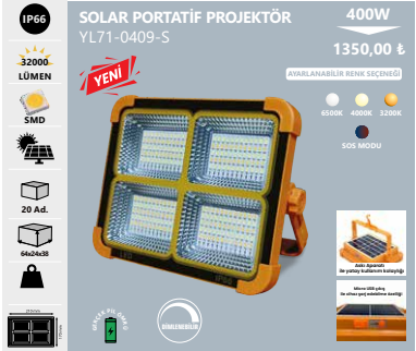 Noas 400W Portatif Solar Projektör YL71-0409-S