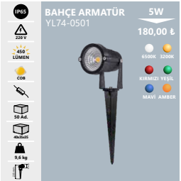 Noas 5w Kazıklı Çim Armatürü (Yeşil) YL74-0505