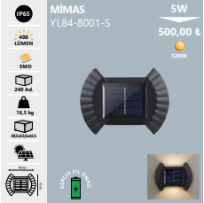 Noas 5W Mimas Solar Led Aplik (Günışığı)YL84-8001-S