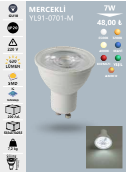 Noas 7W Led Çanak Ampul GU10 Duy 6500K (Amber) YL91-0706-M