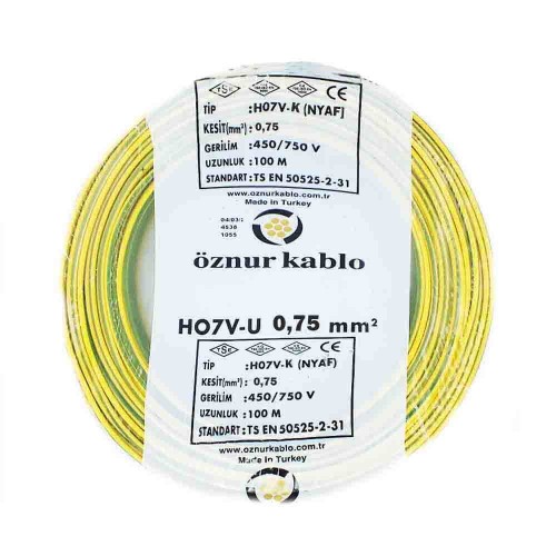 Öznur 1X0,75 mm NYAF Kablo-100m (Sarı/Yeşil)