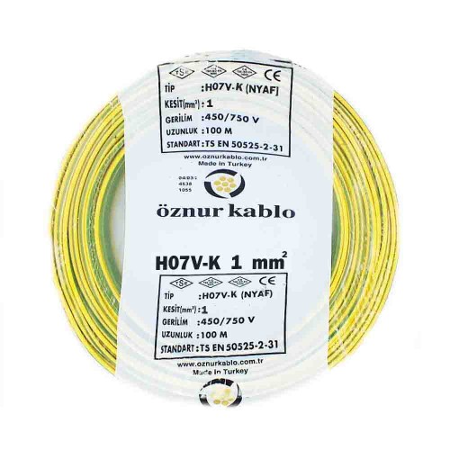 Öznur 1X1 mm NYAF Kablo-100m (Sarı/Yeşil)