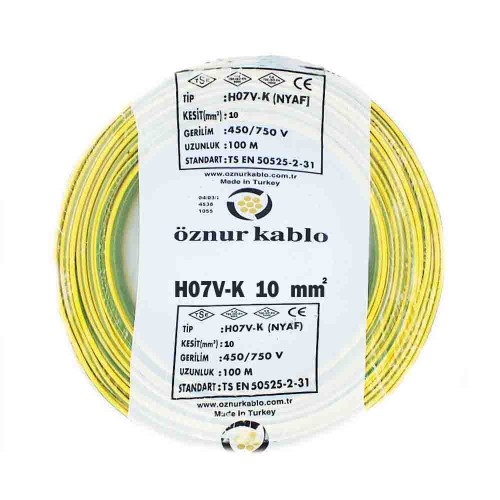 Öznur 1X10 mm NYAF Kablo-100m (Sarı/Yeşil)