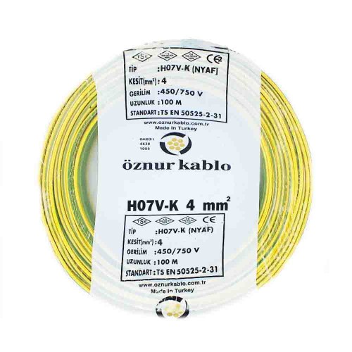 Öznur 1x4 mm NYAF Kablo-100m (Sarı/Yeşil)