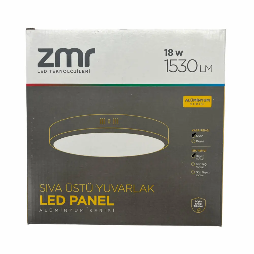 Zmr 18W Sıvaüstü Siyah Kasa Panel Led Armatür 6500K (Beyaz)