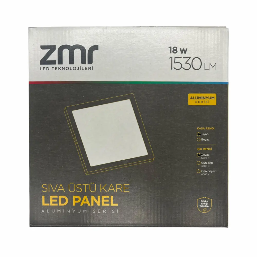 Zmr 18W Sıvaüstü Siyah Kasa Kare Panel Led Armatür 6500K (Beyaz)