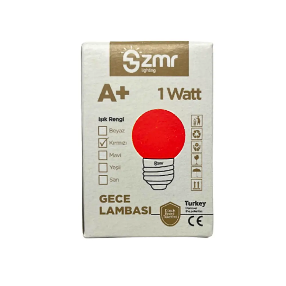 Zmr 1W Ledli Top Gece Ampulü E27 Duy (Kırmızı)