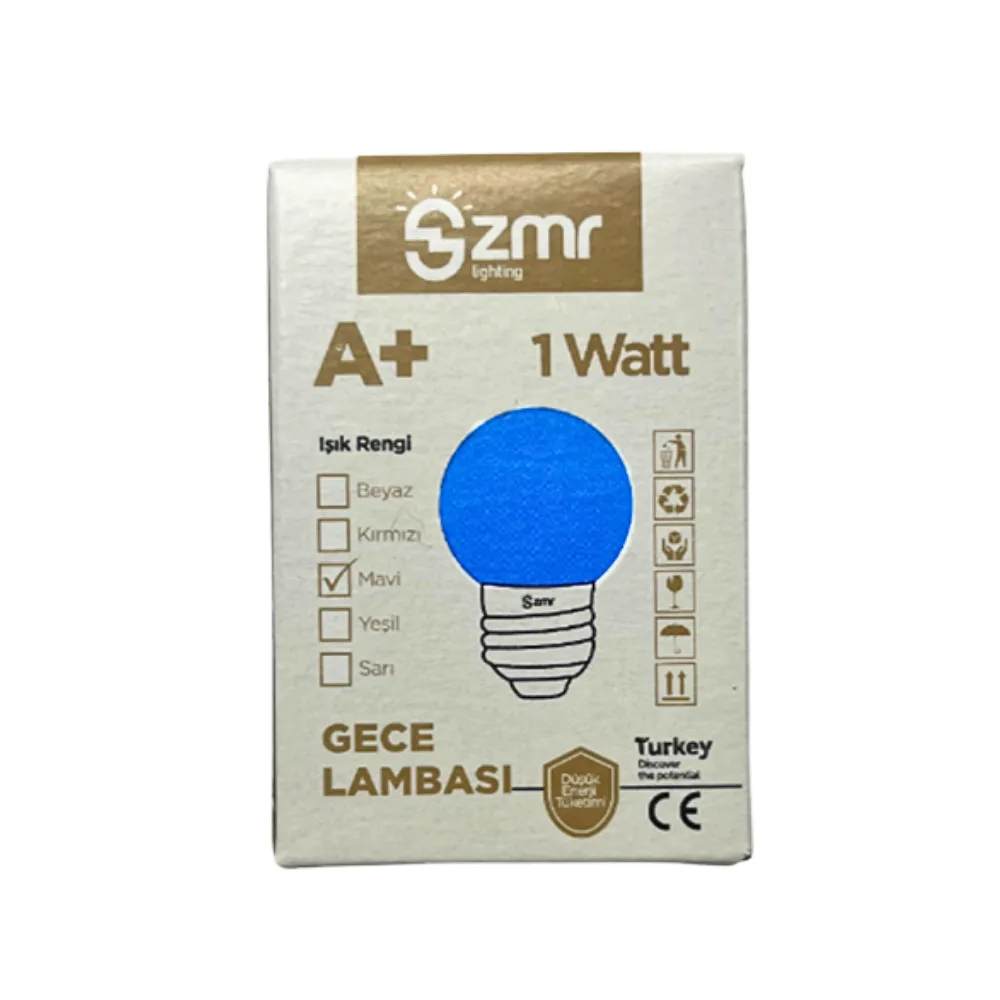 Zmr 1W Ledli Top Gece Ampulü E27 Duy (Mavi)