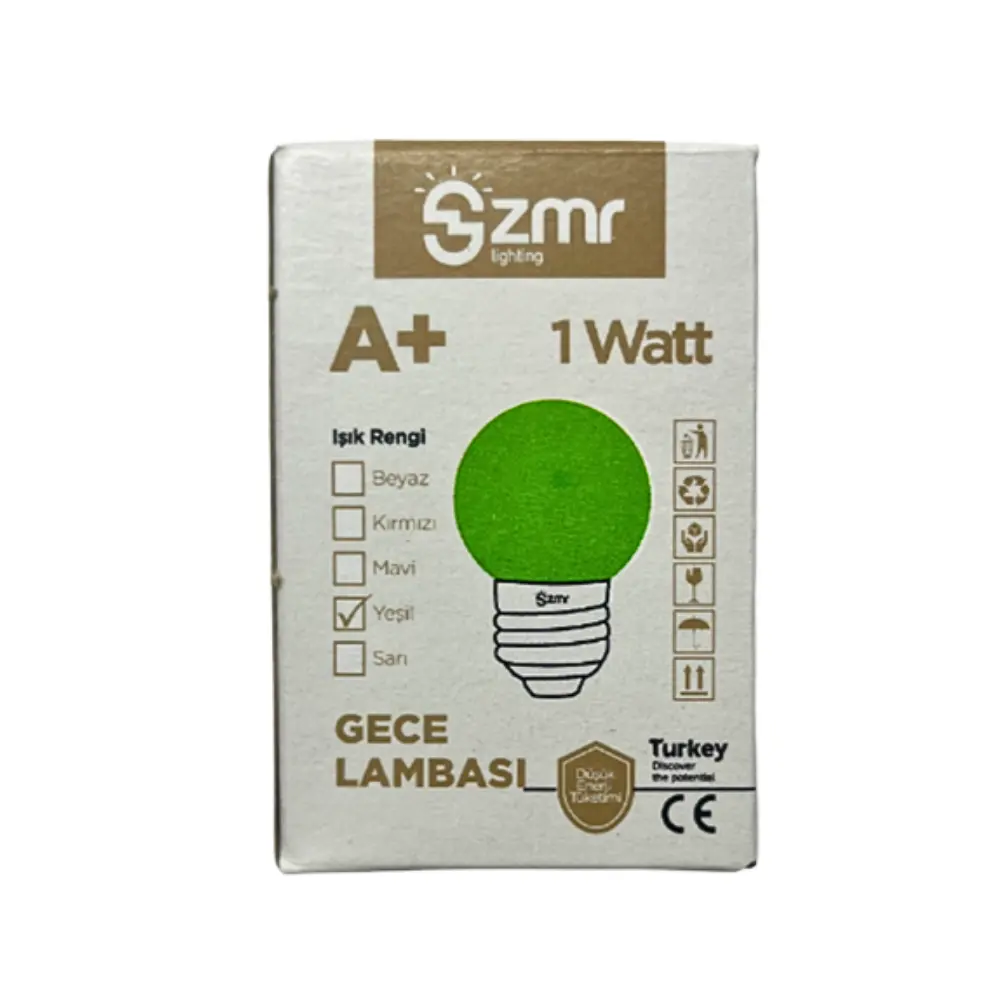 Zmr 1W Ledli Top Gece Ampulü E27 Duy (Yeşil)