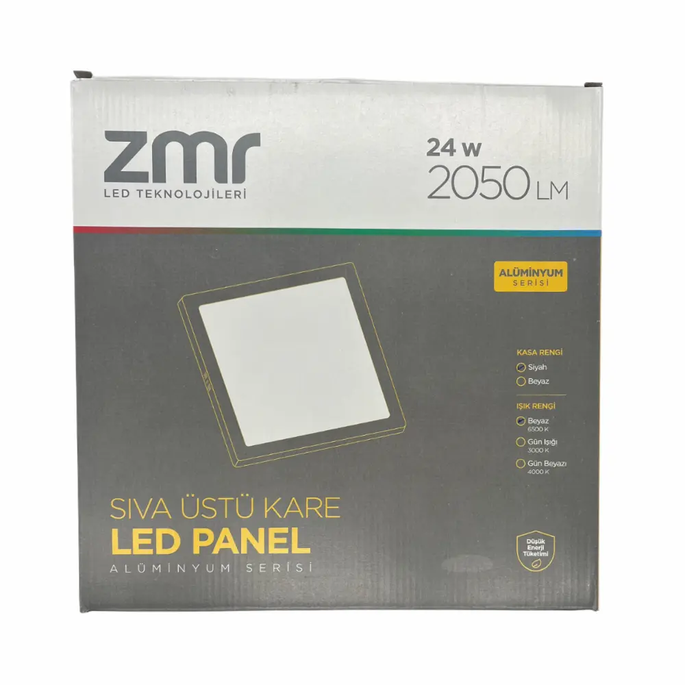 Zmr 24W Sıvaüstü Siyah Kasa Kare Panel Led Armatür 6500K (Beyaz)