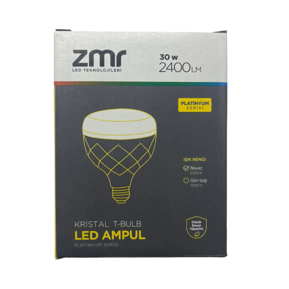 Zmr 30W Torch Kristal Camlı T-Bulb Led Ampul E27 Duy 6500K (Beyaz)