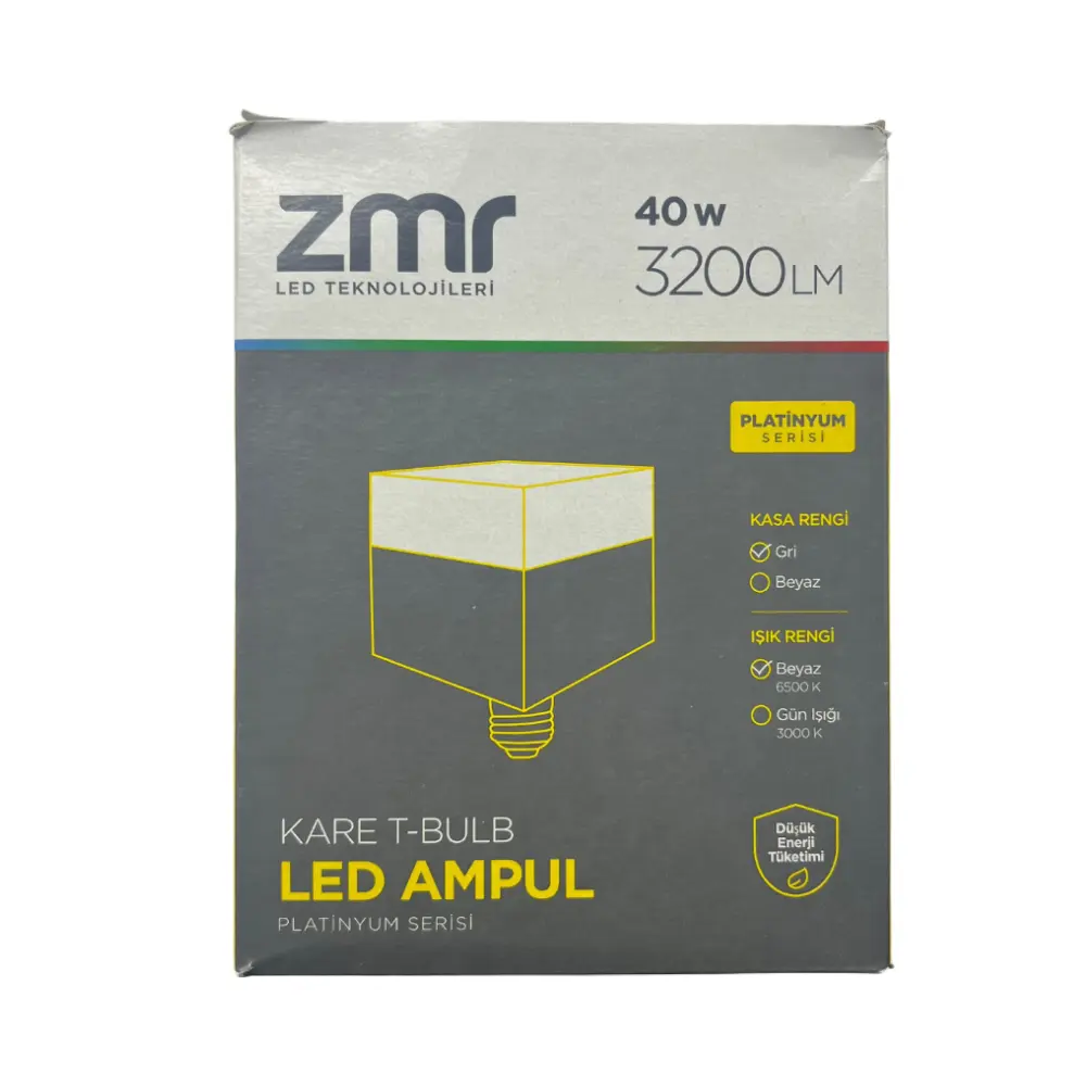 Zmr 40W Torch Kare Dekoratif T-Bulb Led Ampul E27 Duy 6500K (Beyaz)